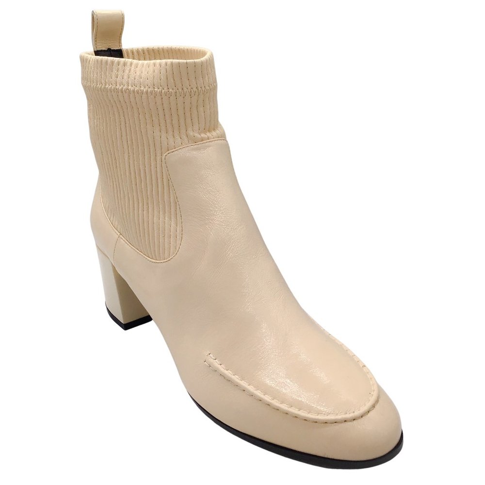 PIERRE HARDY IVORY PATENT LEATHER ANKLE BOOTS
